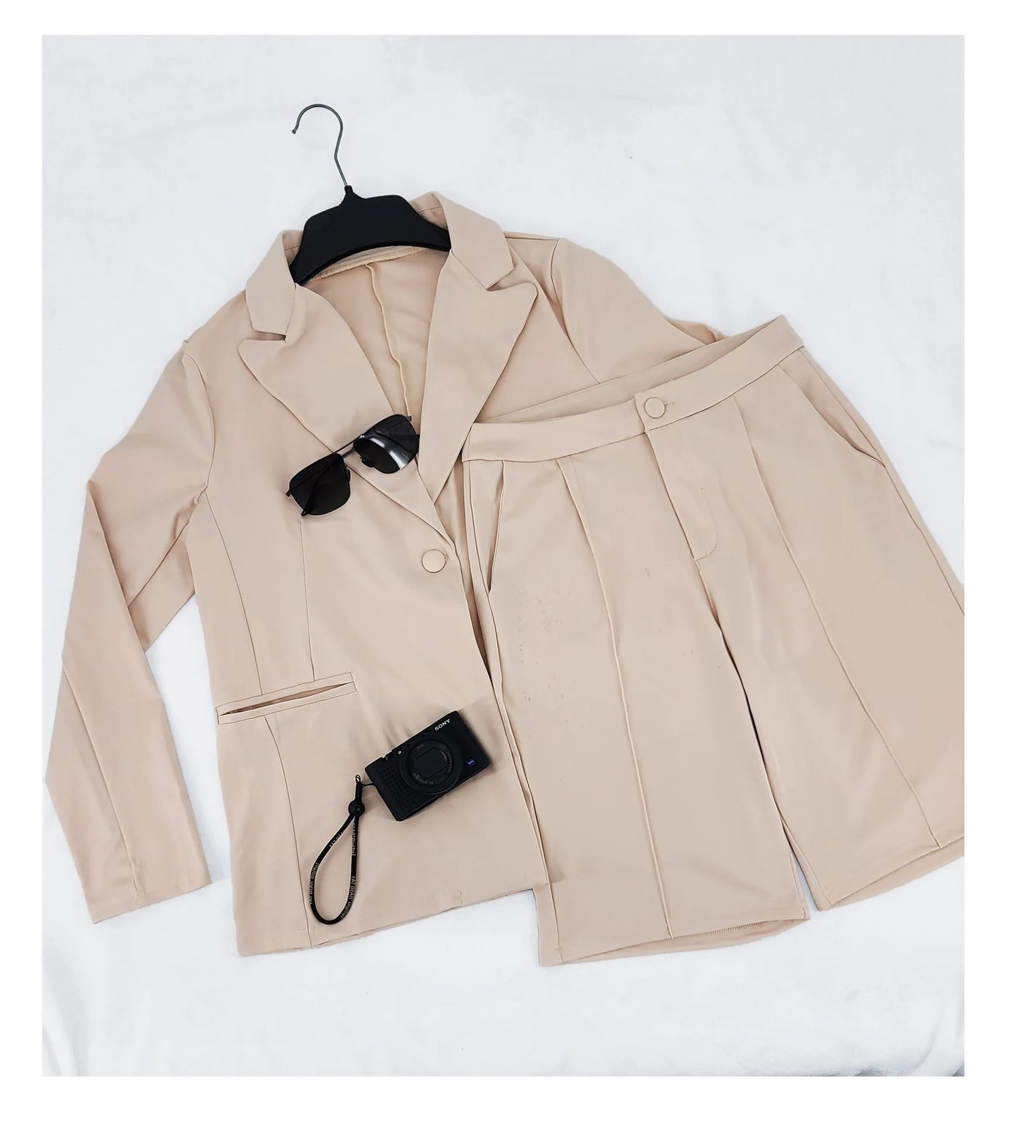 Office Lady Elegant Business Suits Solid Casual Two Piece Set For Women Matching Sets Outfits Long Sleeve Blazer Coat And Shorts