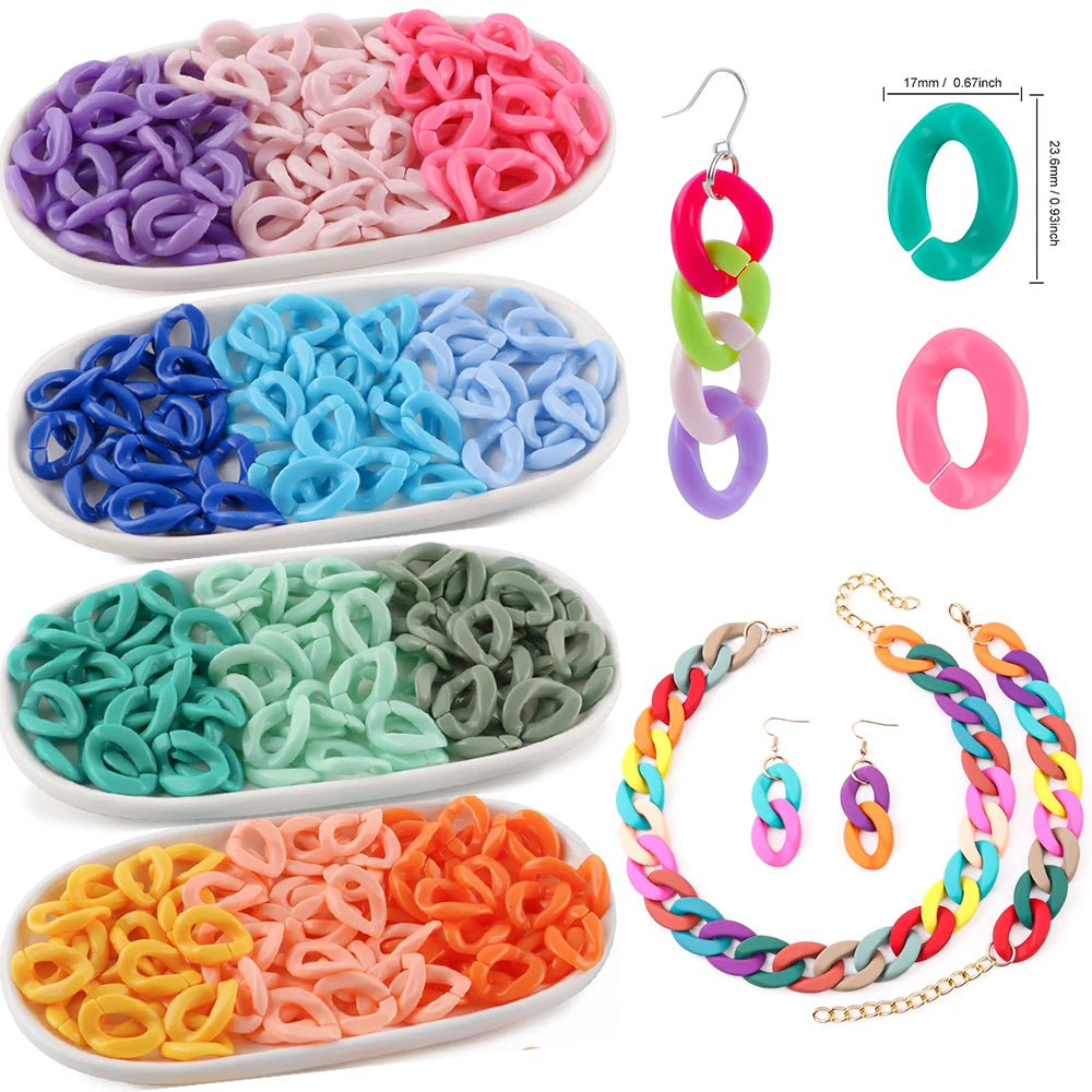 30pcs/lot Colorful Acrylic Link Chain Clasp Open Buckle Beads For Jewelry Making DIY Necklace Clothing Bag Chains Accessories