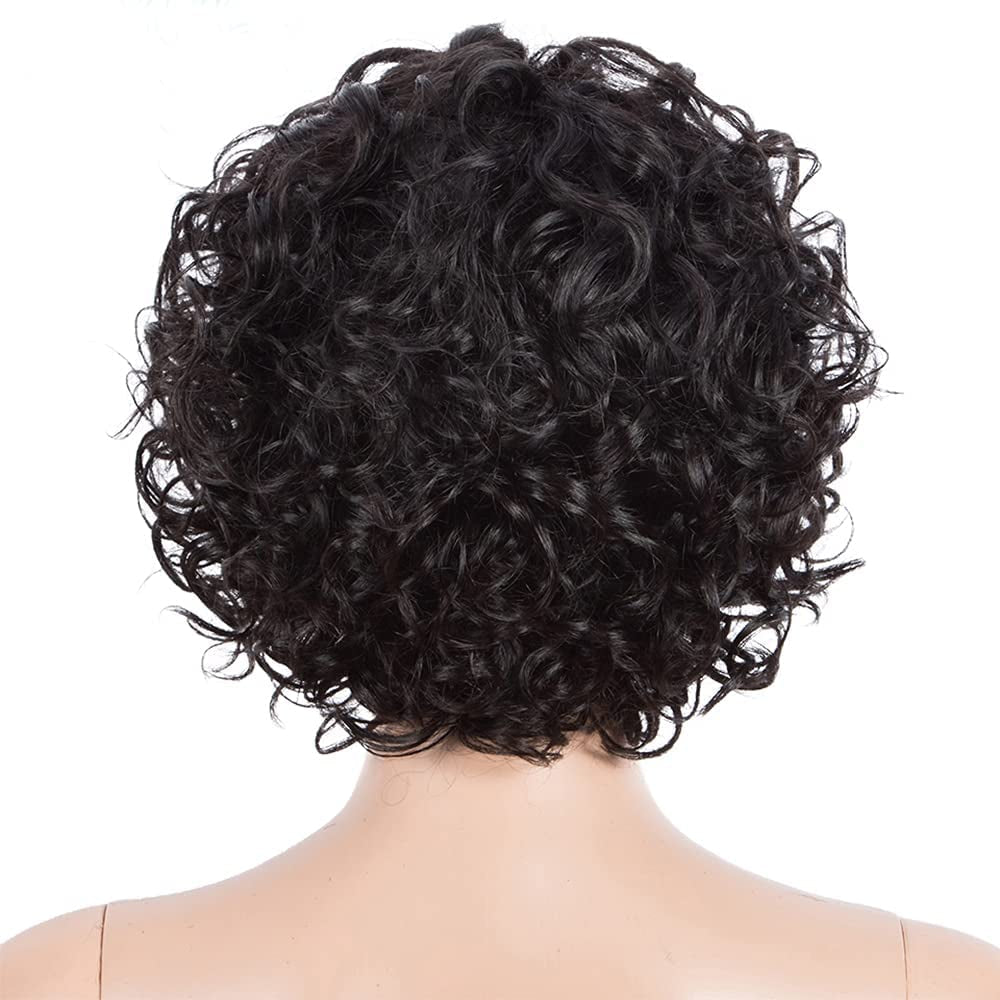 Brazilian Virgin Hair Short Bob Curly Wave Human Hair Lace Front Wigs with Baby Hair Full Lace Wigs Natural Color for Black Women 10Inch 130% Density Lace Front Wig