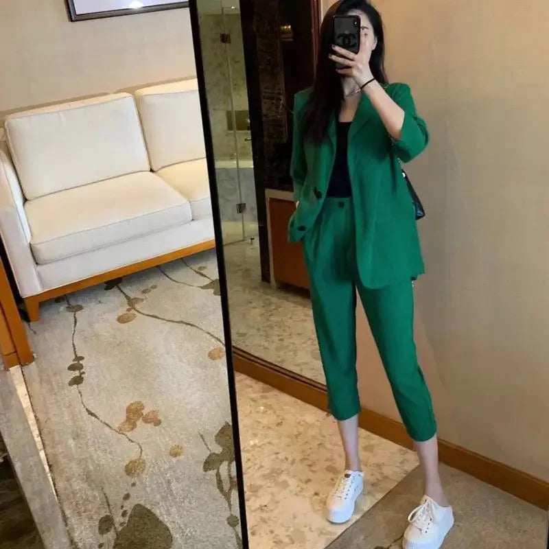 Casual Suit Jacket Two Piece Sets Women office Fall Outfits Fashion Women's Blazer and Pants Suits Set 2 Elegant Pieces JJ199