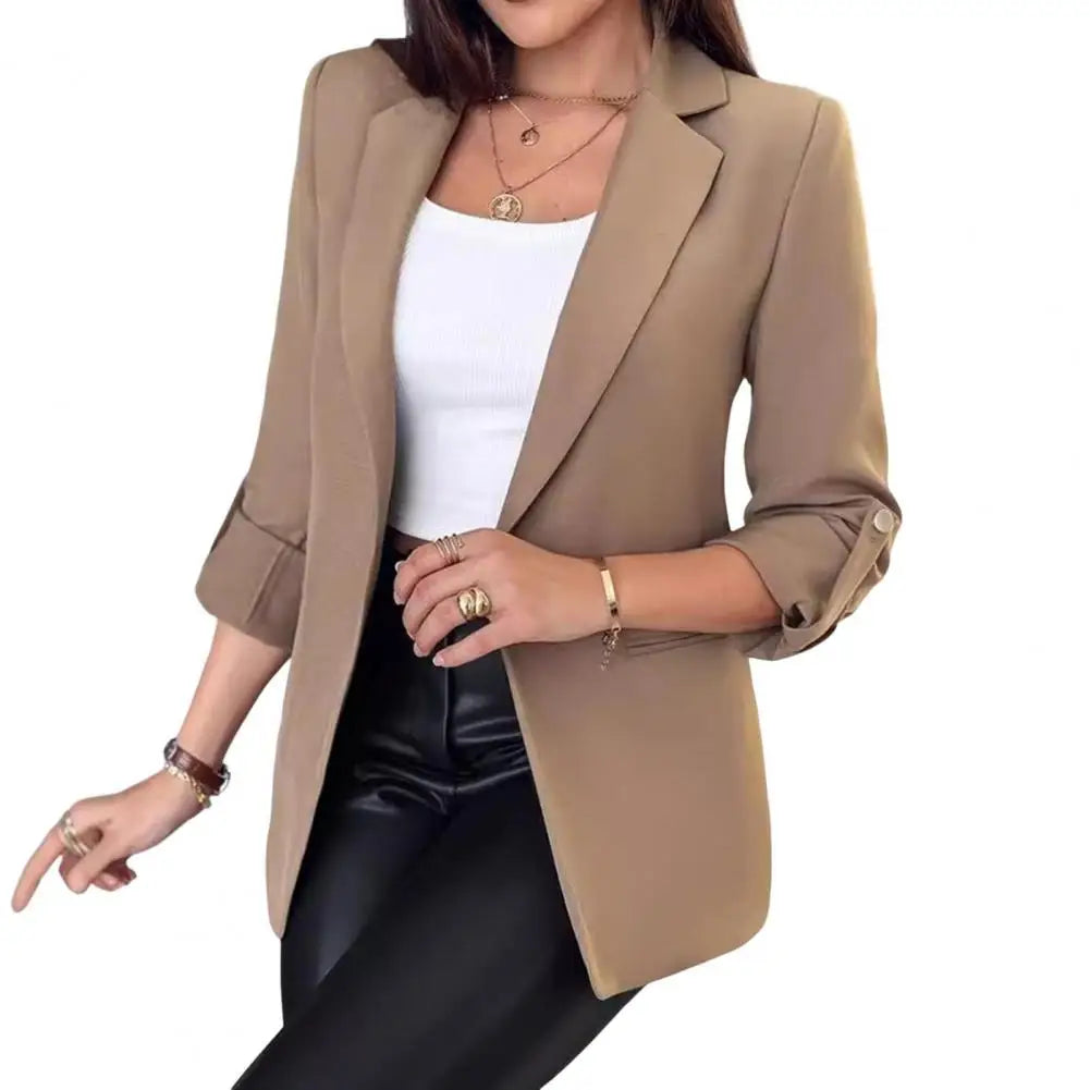 Business Elegant Suit Coat Women for Autumn Winter Long Sleeved Lapel Cardigan Solid Color Clothing