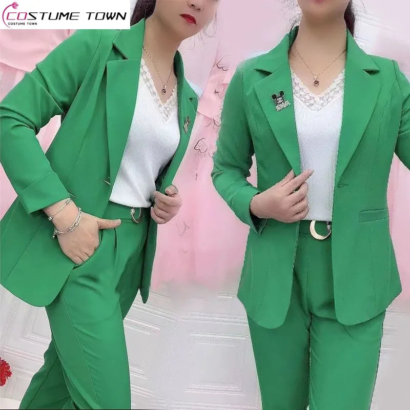 2023 New Candy Color Slim Fit Jacket Blazer Wide Leg Pants Two Piece Elegant Women's Pants Suit Office Outfits Summer Clothing