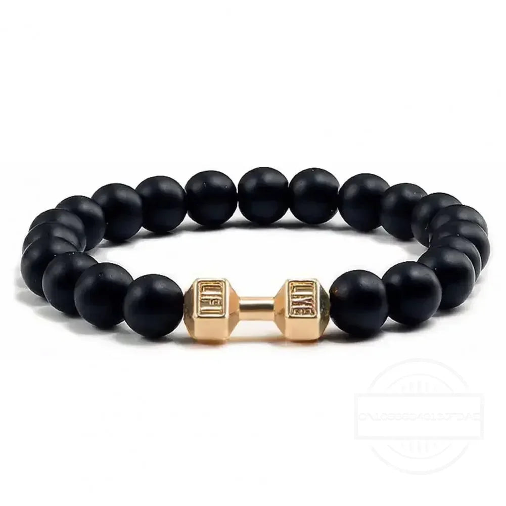 High Quality Men's Beaded Bracelet Natural Black Matte Agate Dumbbell Charm Bracelet Energy Fitness Barbell Fashion Jewelry