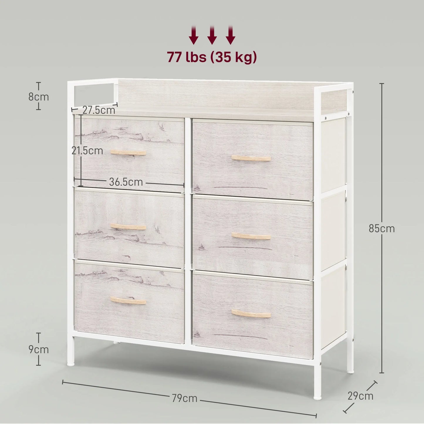 HOMCOM Bedroom Chest of Drawers 6 Drawer Dresser w/ Shelf, Natural