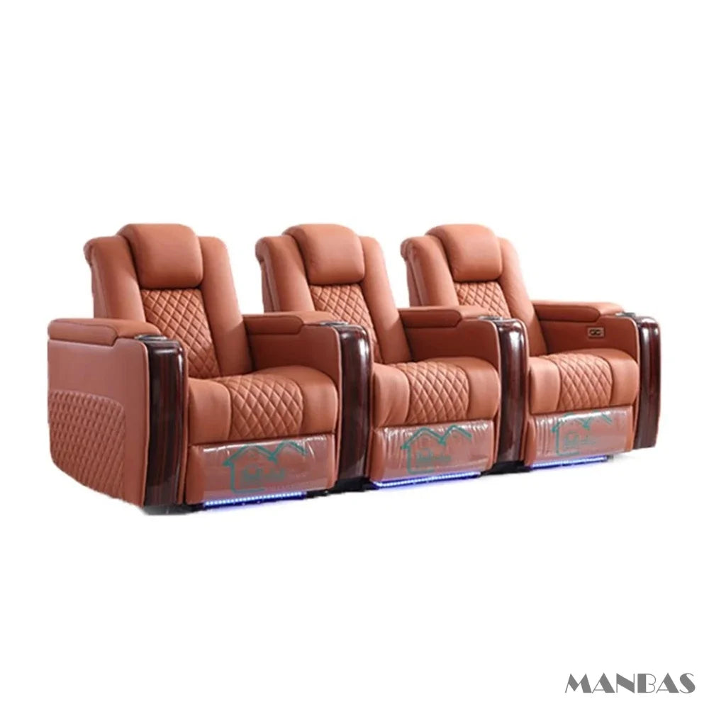 Luxury Dual Motors Electric Reclining Home Theater Seating – Adjustable Genuine Leather Recliner Chairs with Cup Holder, Massage