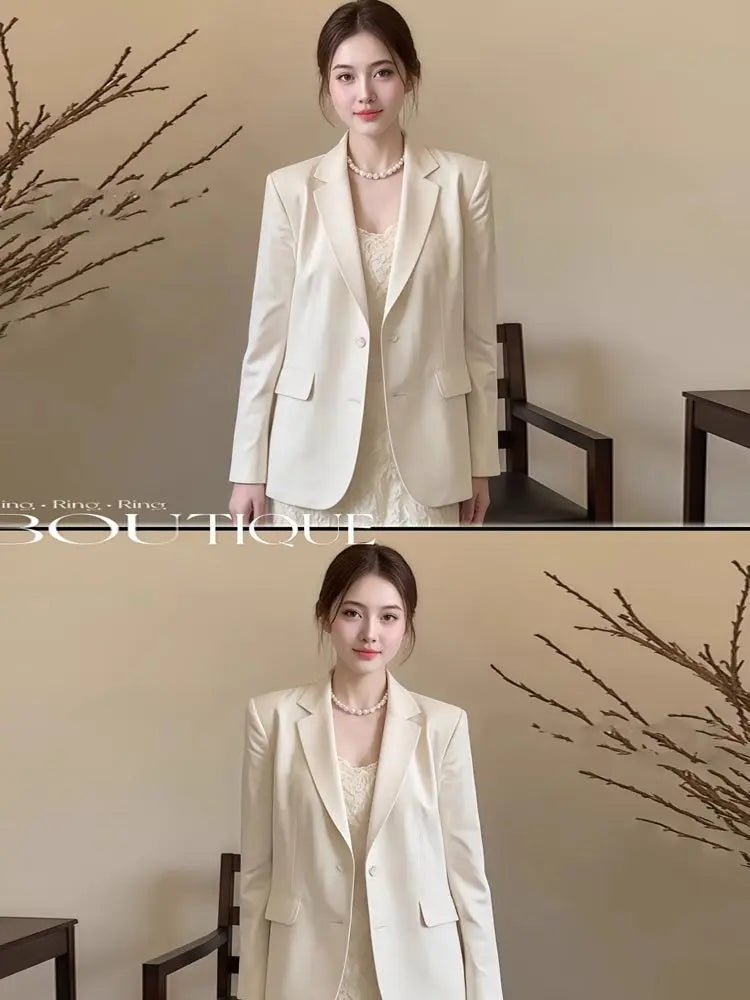 Blazer Oversize Women Women'S Summer Suit Satin-Effect Romantic Wash Simplicity Ruffle Skinny Translucent Delicate Overlay