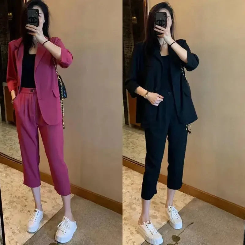 Casual Suit Jacket Two Piece Sets Women office Fall Outfits Fashion Women's Blazer and Pants Suits Set 2 Elegant Pieces JJ199