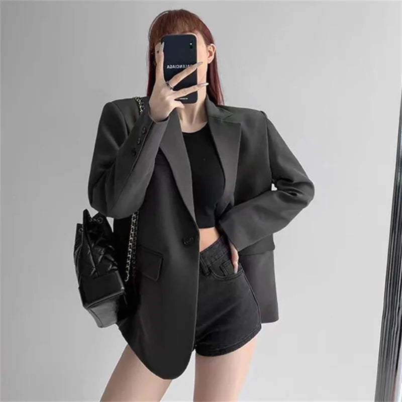 Korean Fashion Black Blazer Women Spring Autumn Coat High-end Loose Casual Long Sleeve Design Suits Chic Blazer Mujer New