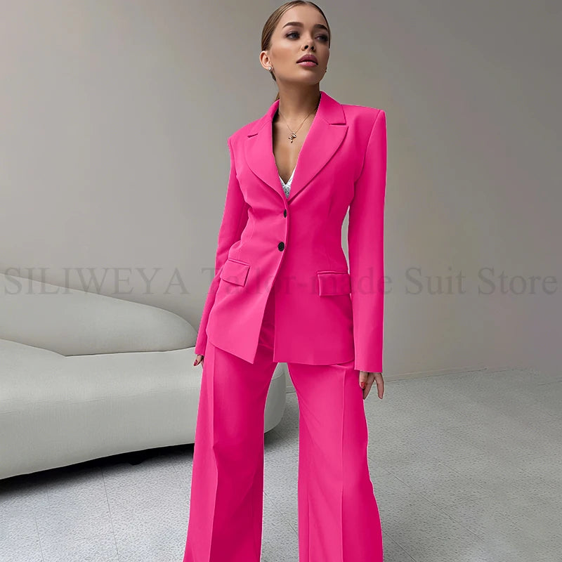 2024 Elegant Women Suit Two Piece Jacket Pants Single Breasted Female Clothing Slim Fit Formal Office Lady Wear Blazer Set
