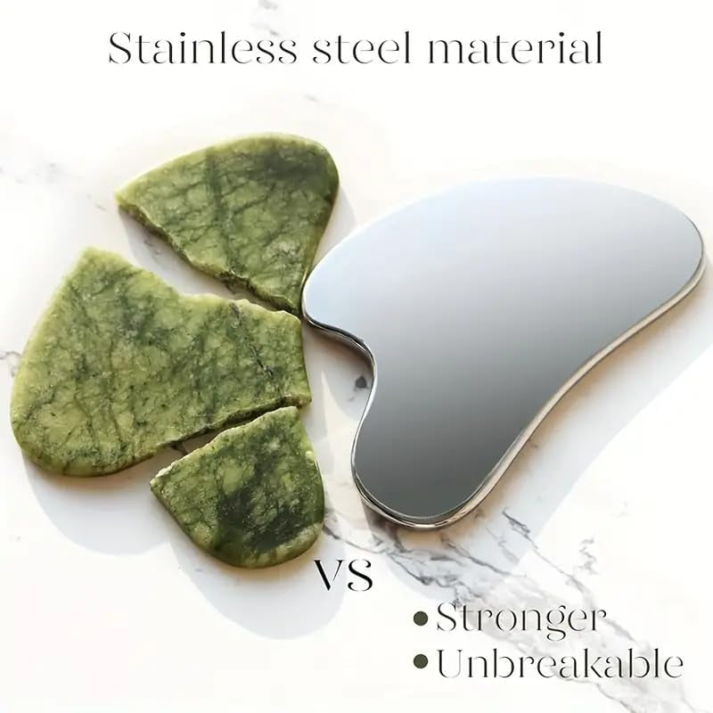 Stainless Steel Gua Sha Facial Tools Set, Metal Guasha Tool for Face and Body Massage(Scraping Board+Leather Cover)