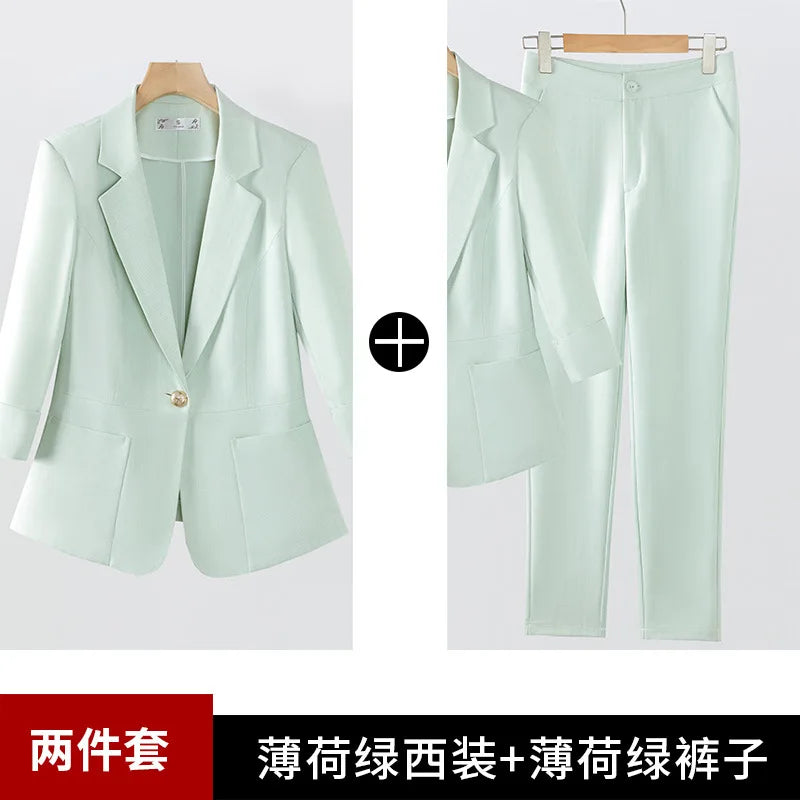 Casual Suit Set for Women, Summer Thin Style, High-End Feel, Petite Commuter, Professional and Elegant High-End Business Formal