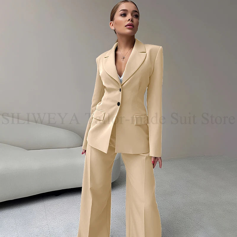 2024 Elegant Women Suit Two Piece Jacket Pants Single Breasted Female Clothing Slim Fit Formal Office Lady Wear Blazer Set