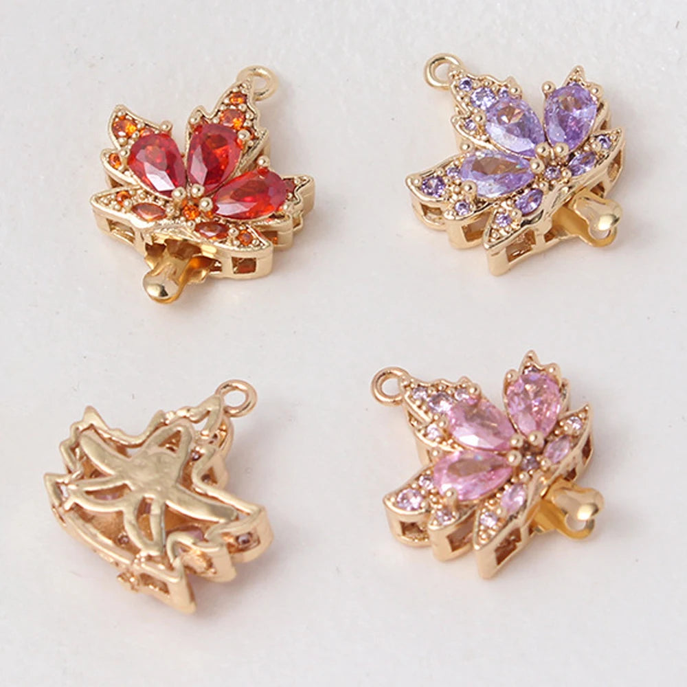 2 Sets 18K Gold Plated Brass Leaf Filigree Necklace Clasps Rhinestone Box Strand for DIY Bracelet Connectors Jewelry Making