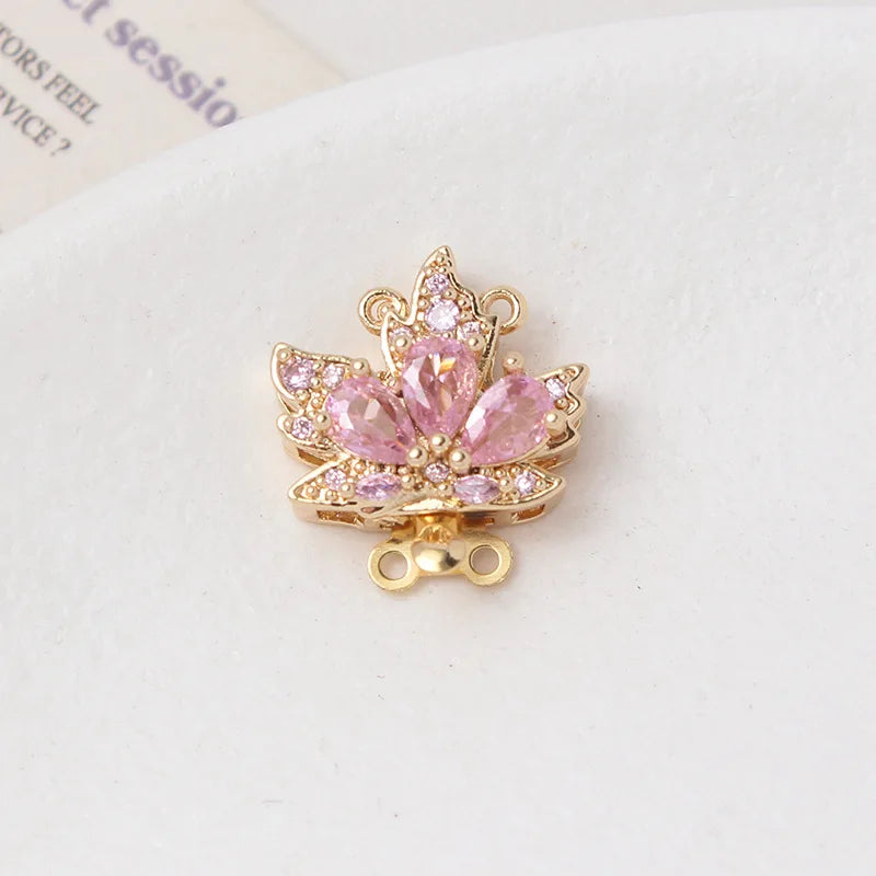 2 Sets 18K Gold Plated Brass Leaf Filigree Necklace Clasps Rhinestone Box Strand for DIY Bracelet Connectors Jewelry Making