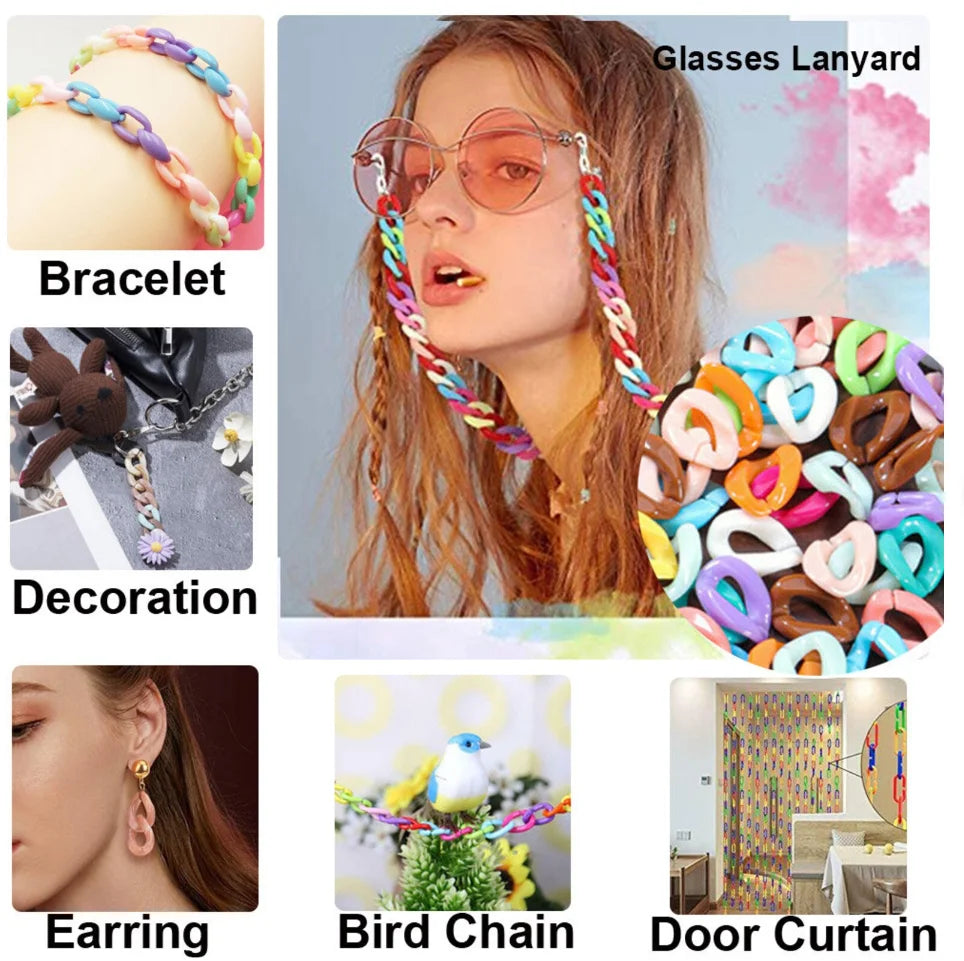 30pcs/lot Colorful Acrylic Link Chain Clasp Open Buckle Beads For Jewelry Making DIY Necklace Clothing Bag Chains Accessories