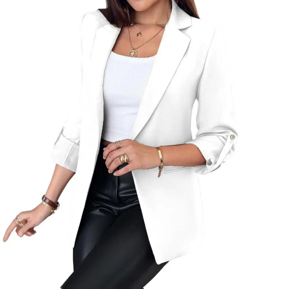 Business Elegant Suit Coat Women for Autumn Winter Long Sleeved Lapel Cardigan Solid Color Clothing