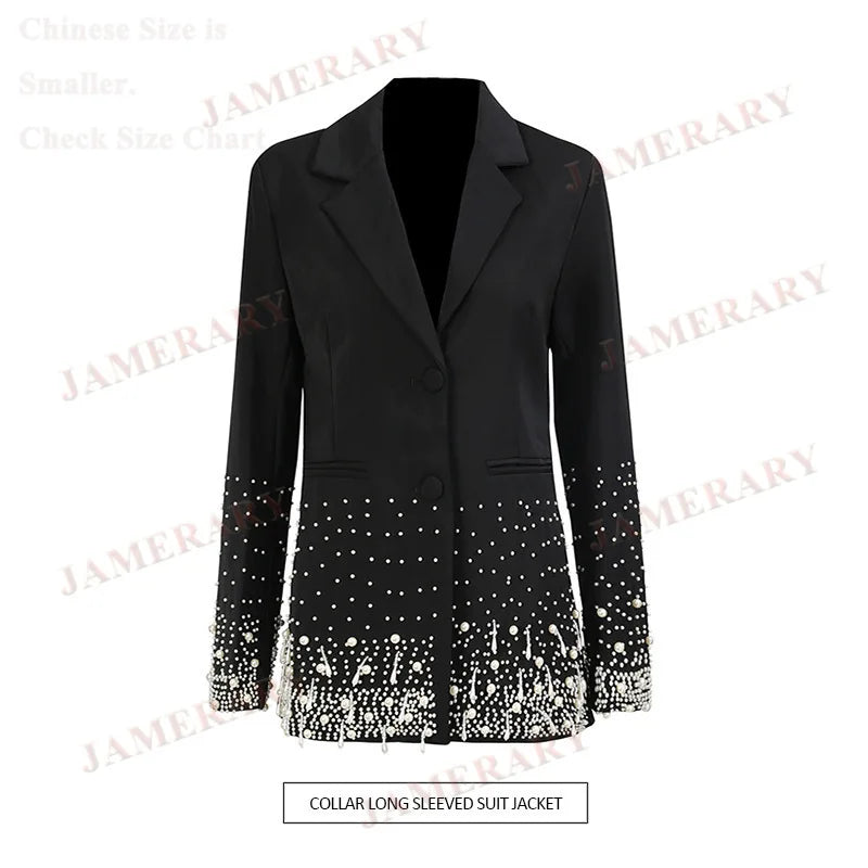 Luxury Formal Pearl Blazers Women Suit Coat Elegant Office Lady Blazer Outfit High Quality Elegant Runway Brand Designer