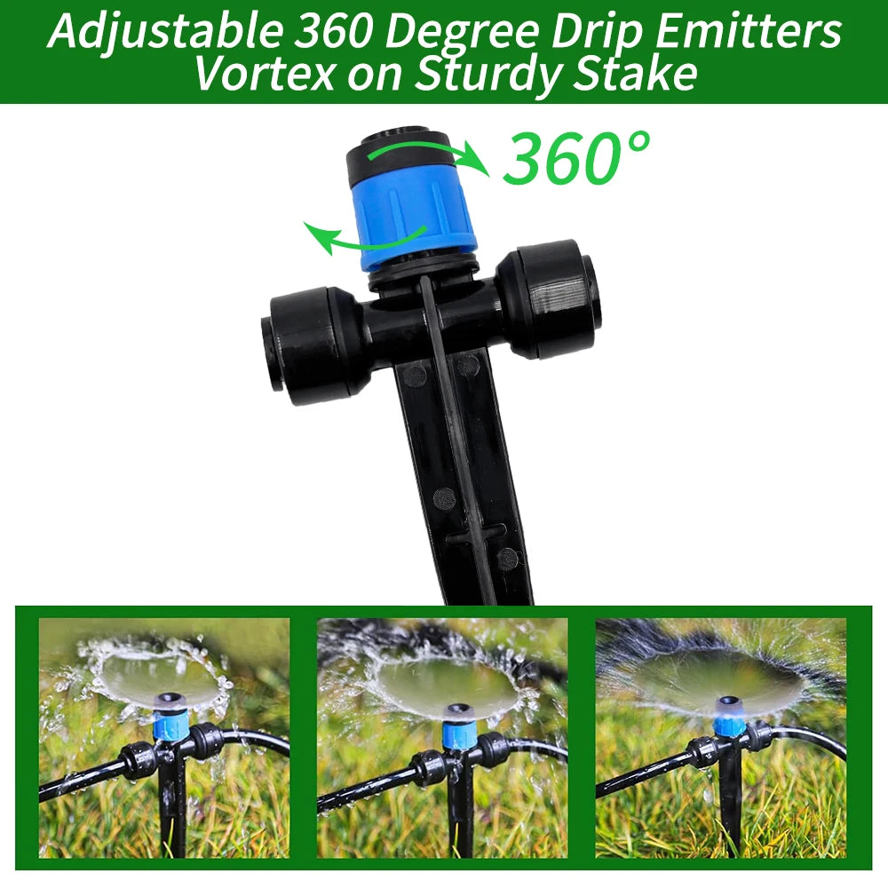 Push-to-Fit Drip Irrigation Emitters for 1/4" Drip Irrigation Tubing, Adjustable 360 Degree Water Flow Drippers Sprayer