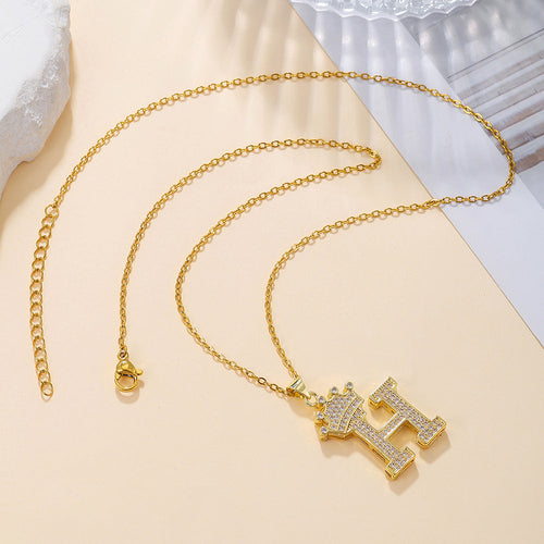 1PCS Fashionable Gold Diamond Crown Uppercase Letter Popular Pendant