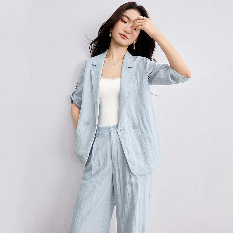 SENTUBILA Two-piece Ladies Set 2025 New Collection Women's Linen Pleated Pants Suits Summer Woman Outfit Clothing Sets 152ZE1846