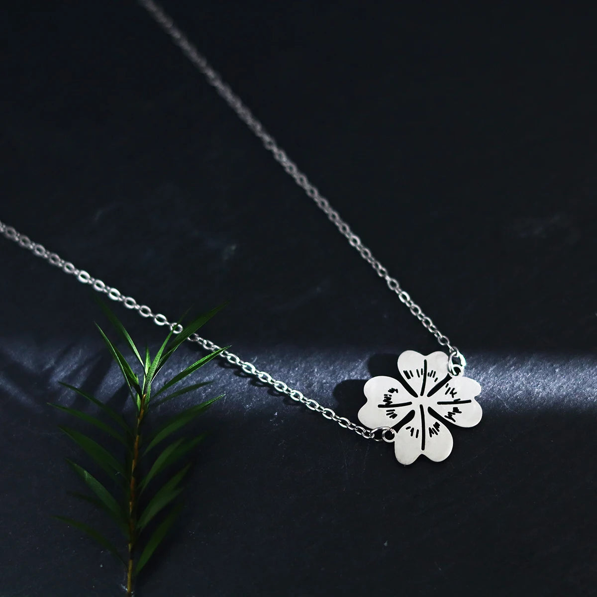 Kinitial Stainless Steel Necklace For Women Man Lover's Flower Leaves Gold Color Pendant Necklace Engagement Jewelry