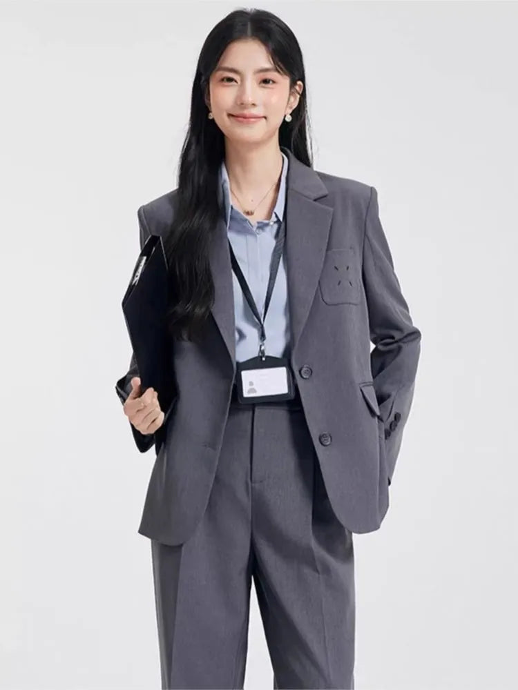 Autumn Fashion Ladies Pantsuit Formal Women Office Business Work Wear Blazer and Trousers 2 Piece Set Female Clothes Outfits New
