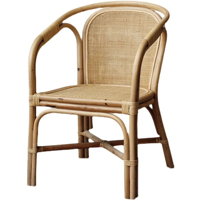 Indonesian Natural Rattan Armchair Home Furniture For Elderly Woven Backrest Chair With Single Sofa For Balcony Leisure