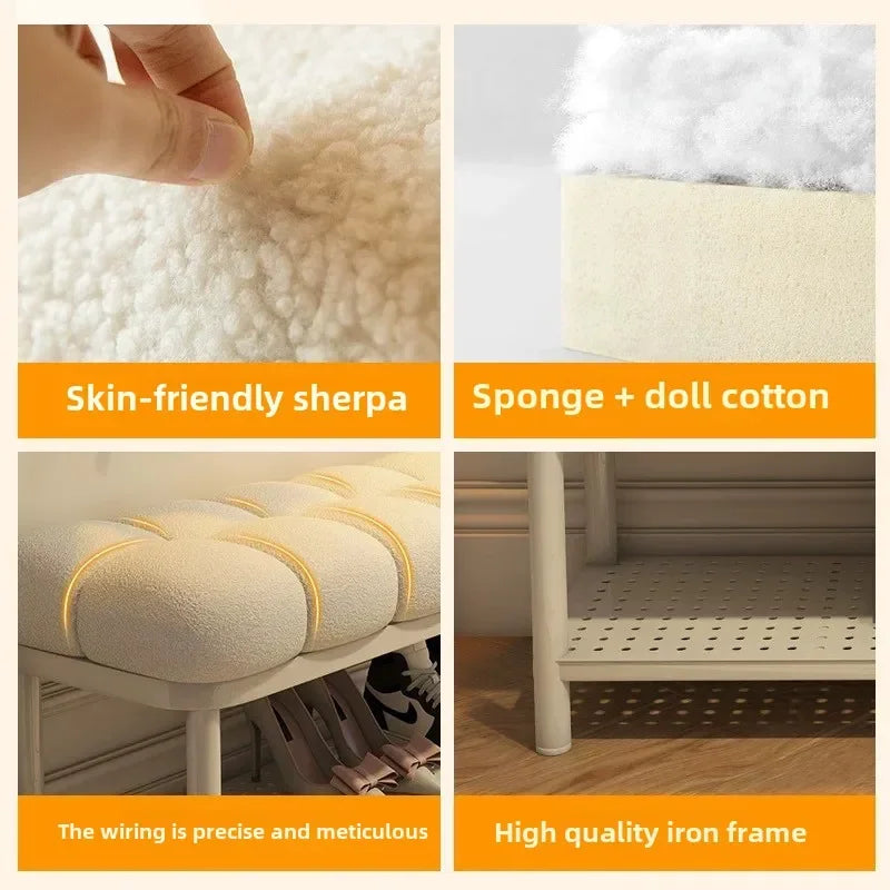 Entrance door, shoe changing stool, seated shoe cabinet, light luxury, creative dressing room, long strip shoe changing stool