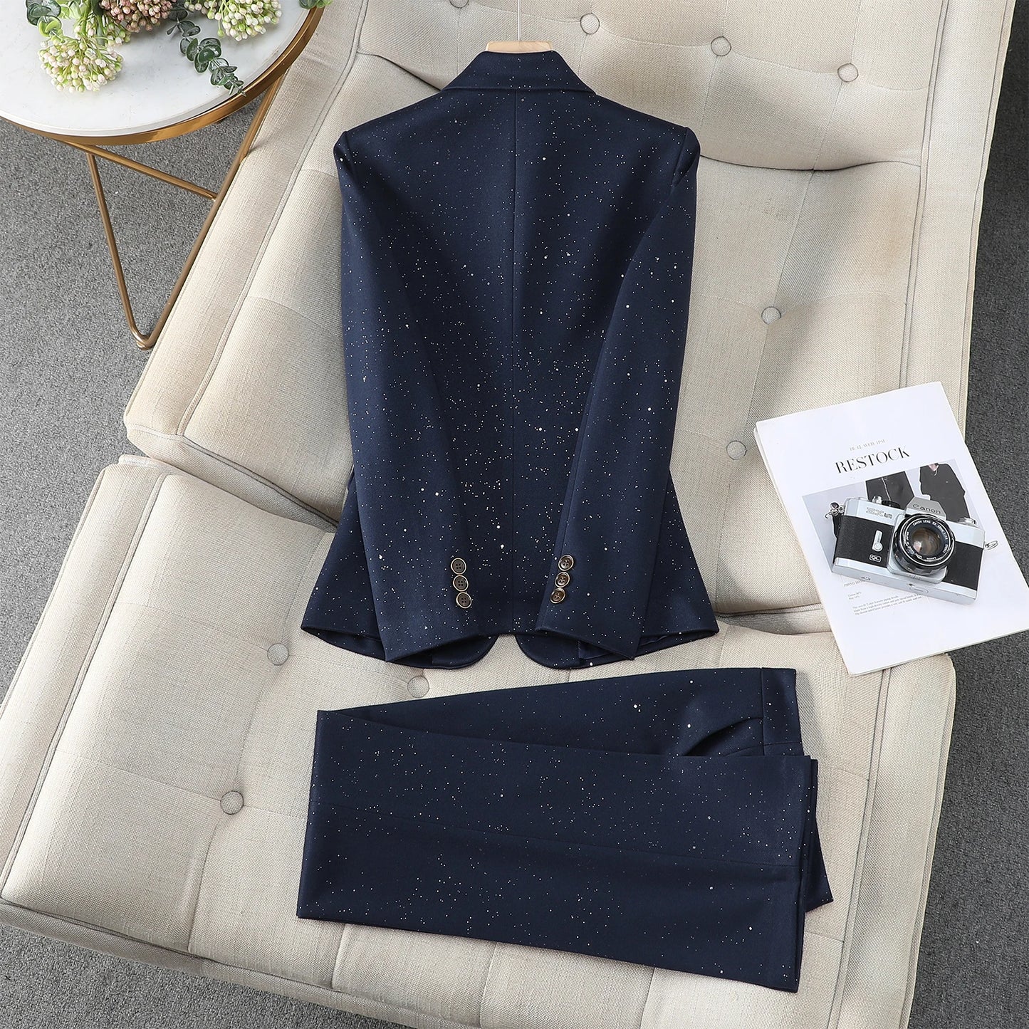 ZJYT Autumn Winter Women's Blazer and Pant Sets 2 Piece Outfit Office Lady Turn Down Collar Jacket Trousers Suit Plus Size 3XL