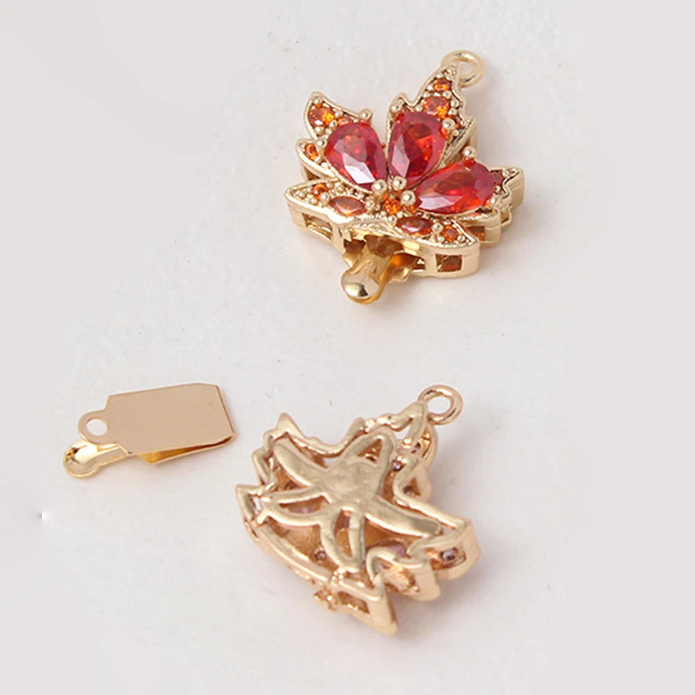 2 Sets 18K Gold Plated Brass Leaf Filigree Necklace Clasps Rhinestone Box Strand for DIY Bracelet Connectors Jewelry Making