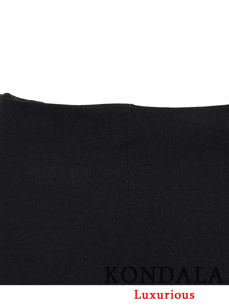 KONDALA Vintage Office Lady Black Solid Suit Notched Double Breasted Blazer Long Straight Skirt Fashion 2025 Autumn Female Sets