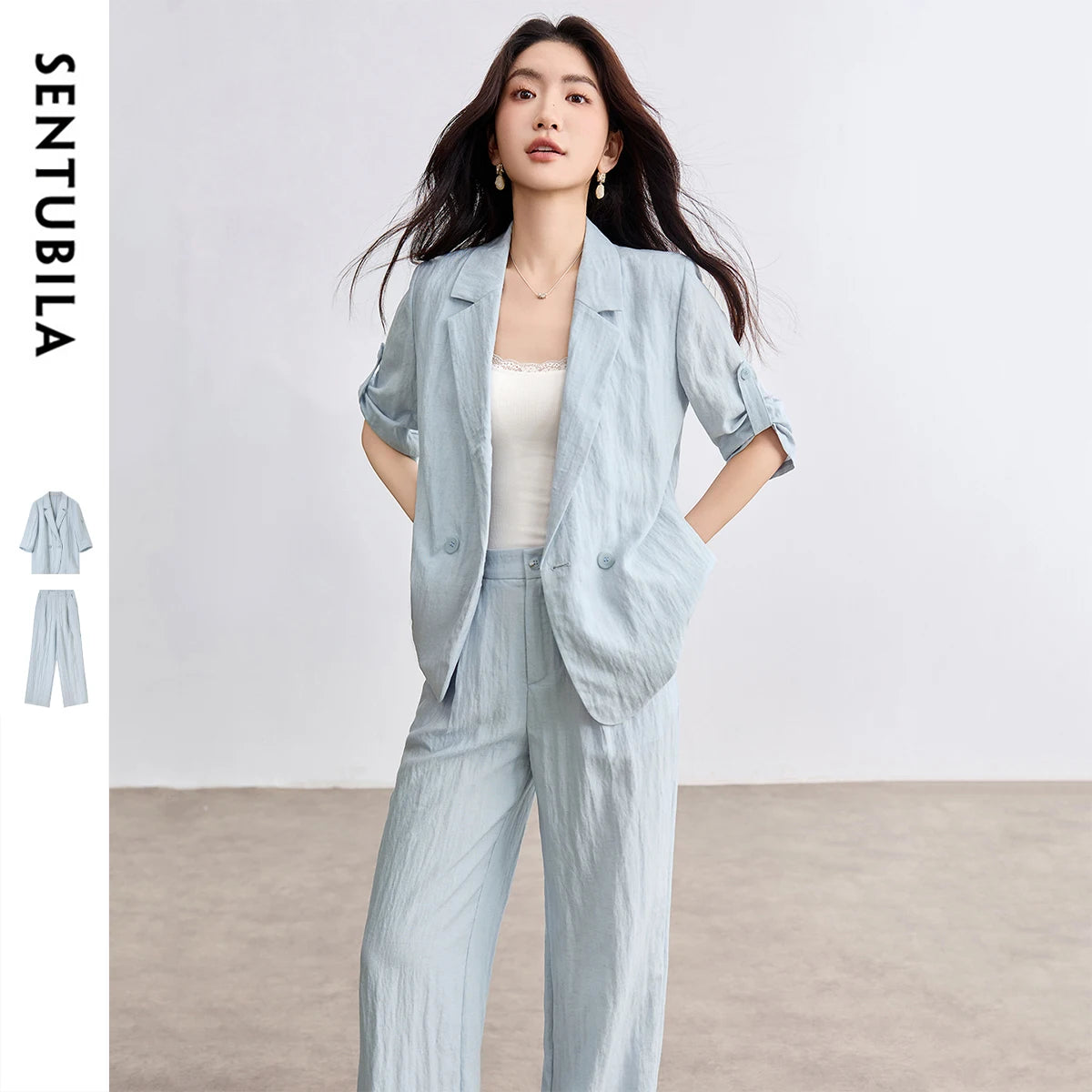 SENTUBILA Two-piece Ladies Set 2025 New Collection Women's Linen Pleated Pants Suits Summer Woman Outfit Clothing Sets 152ZE1846
