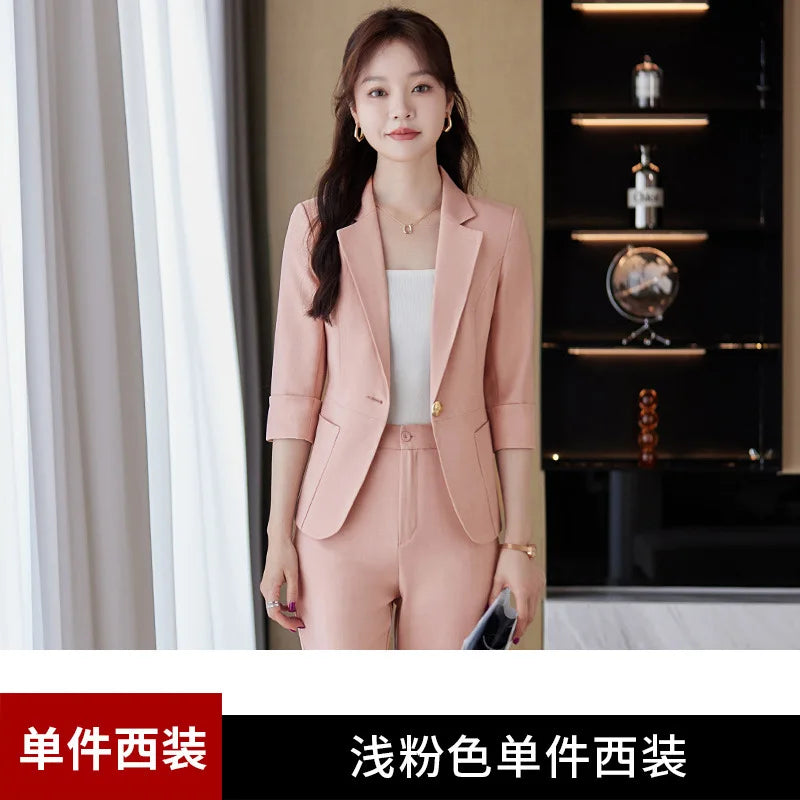 Casual Suit Set for Women, Summer Thin Style, High-End Feel, Petite Commuter, Professional and Elegant High-End Business Formal