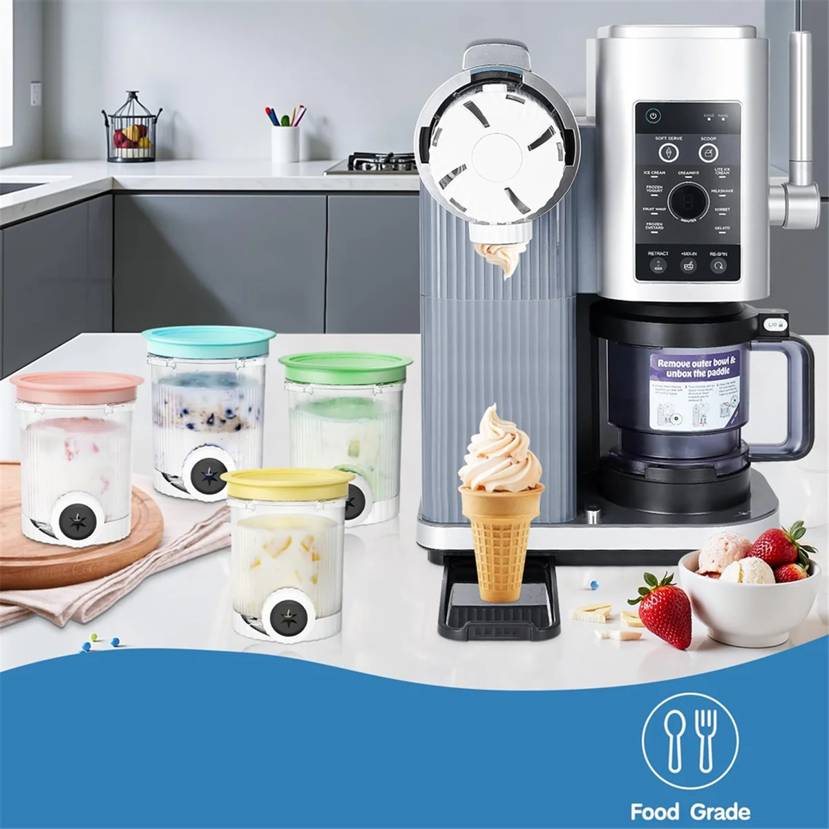 NOCM Cream Swirl Pints for Ice Cream Maker NC700 -4 Pack,Containers for Swirl Soft Ice Cream Makers