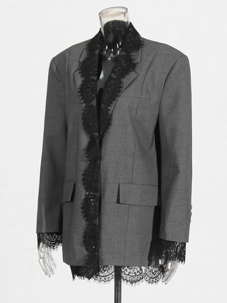 ZOCI Runway Look Women's Lace Patchwork Suit Jackets Notched Collar Female Blazers Fashion Design Coats Embroidery Tops 2024 New