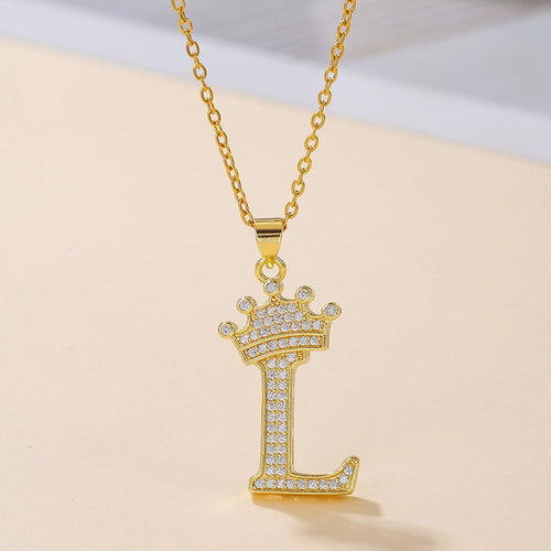 1PCS Fashionable Gold Diamond Crown Uppercase Letter Popular Pendant