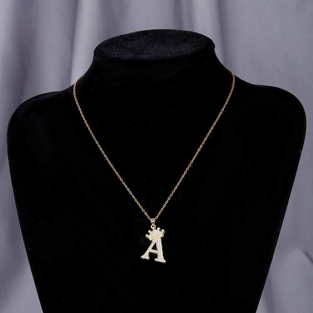 1PCS Fashionable Gold Diamond Crown Uppercase Letter Popular Pendant