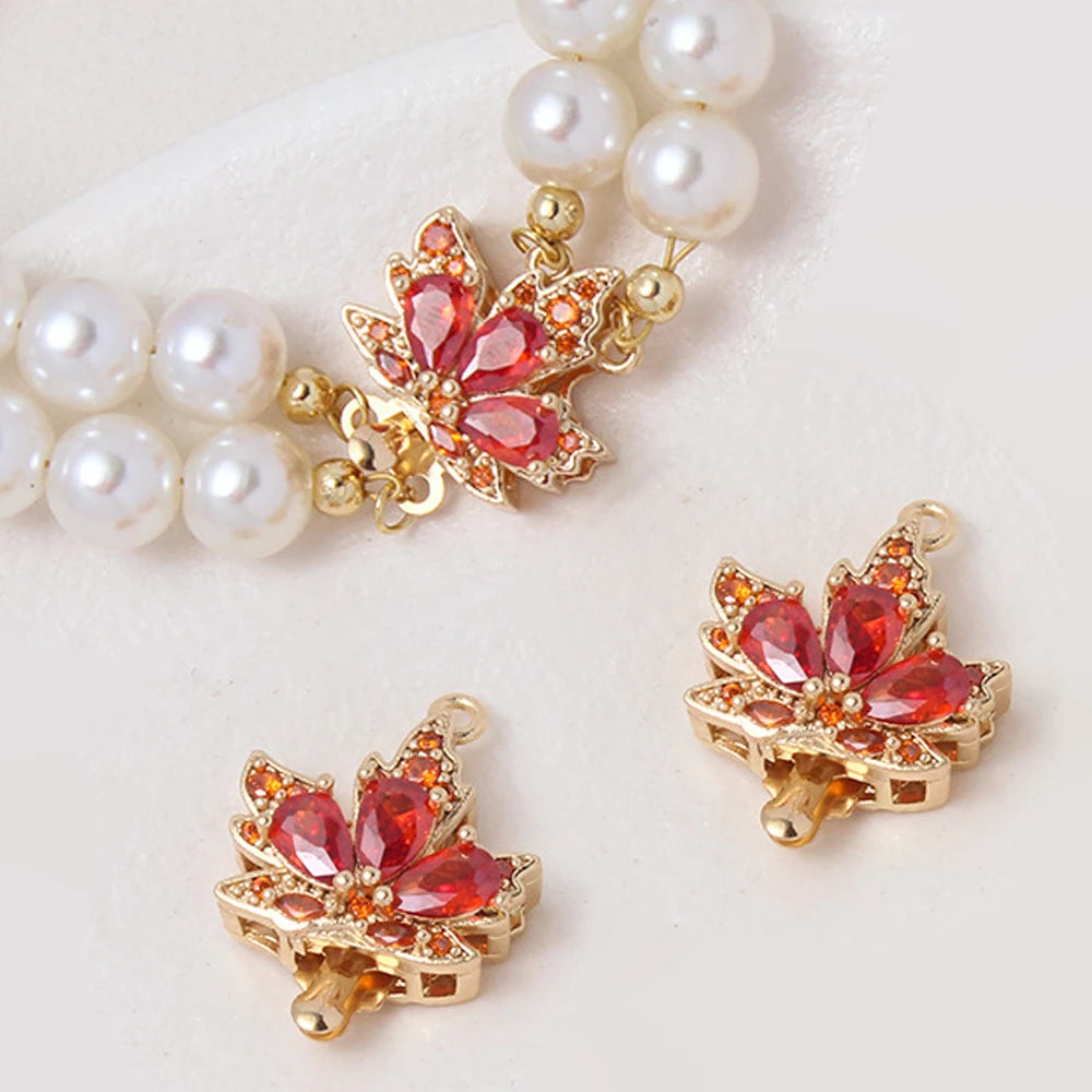 2 Sets 18K Gold Plated Brass Leaf Filigree Necklace Clasps Rhinestone Box Strand for DIY Bracelet Connectors Jewelry Making