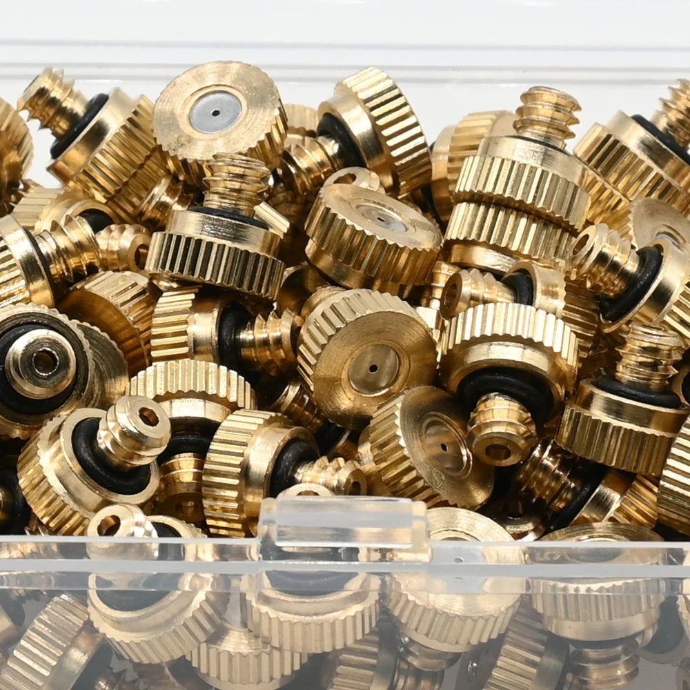 50PCS Threaded Brass Misting Nozzle 0.1-0.8mm Orifice Water Mister Parts Fog Nozzle For Patio Misting System Outdoor Cooling