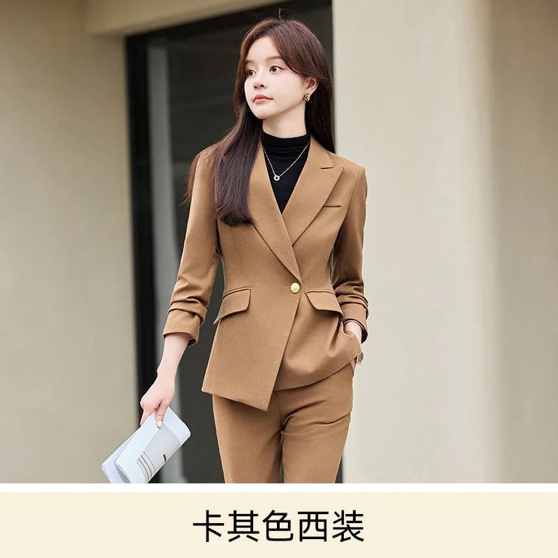Khaki Suit for Women2024New Style Elegant Goddess Commuting Workwear Business Manager Professional Formal Wear