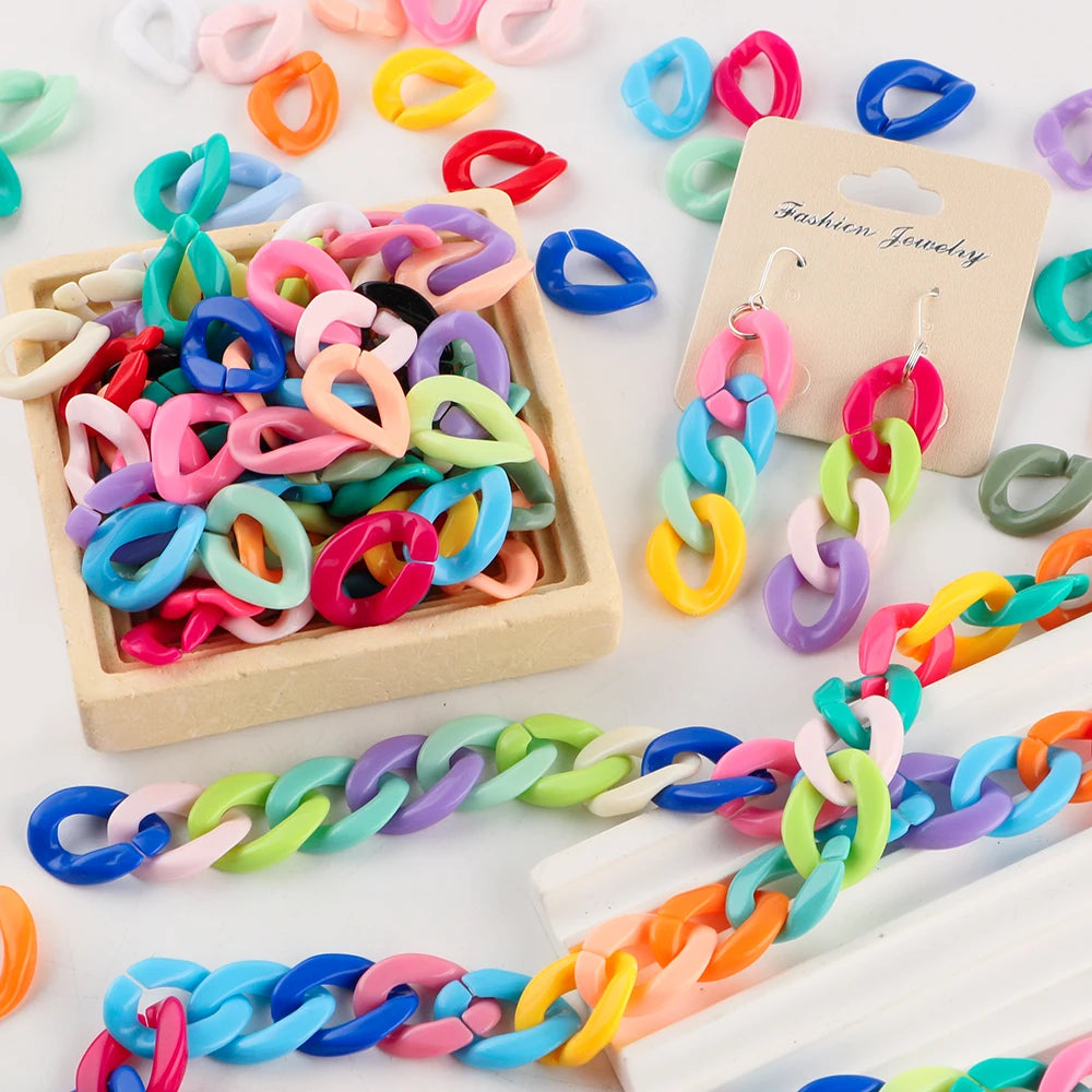 30pcs/lot Colorful Acrylic Link Chain Clasp Open Buckle Beads For Jewelry Making DIY Necklace Clothing Bag Chains Accessories