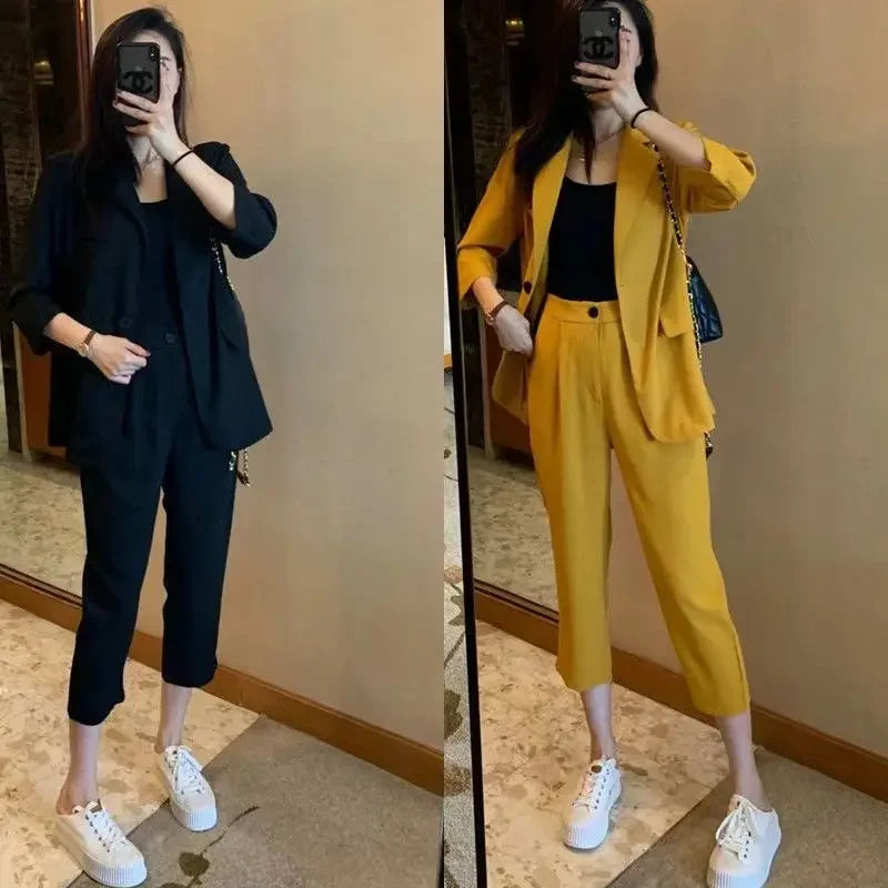 Casual Suit Jacket Two Piece Sets Women office Fall Outfits Fashion Women's Blazer and Pants Suits Set 2 Elegant Pieces JJ199