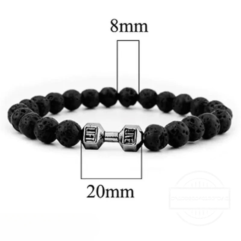 High Quality Men's Beaded Bracelet Natural Black Matte Agate Dumbbell Charm Bracelet Energy Fitness Barbell Fashion Jewelry