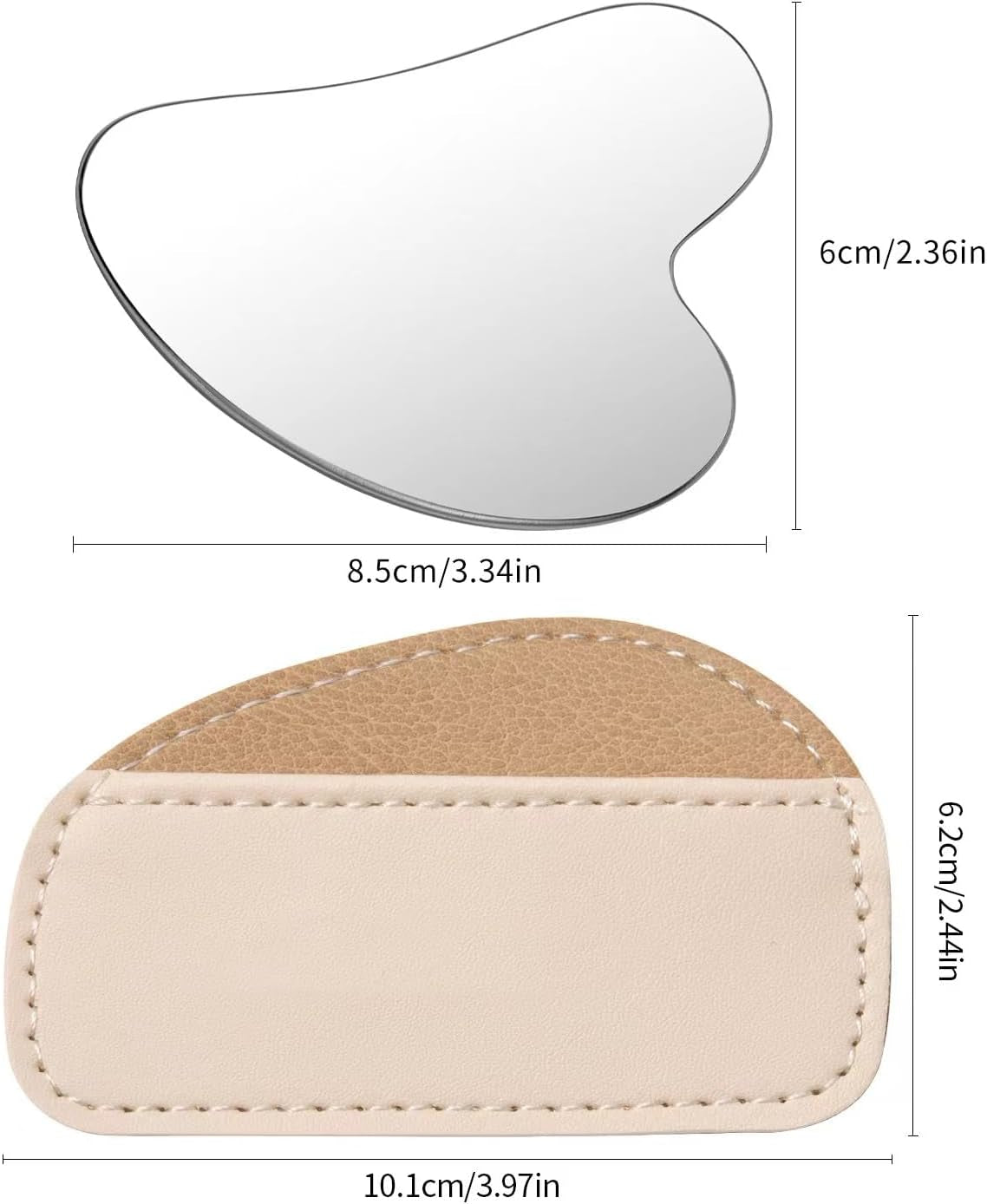 Stainless Steel Gua Sha Facial Tools Set, Metal Guasha Tool for Face and Body Massage(Scraping Board+Leather Cover)