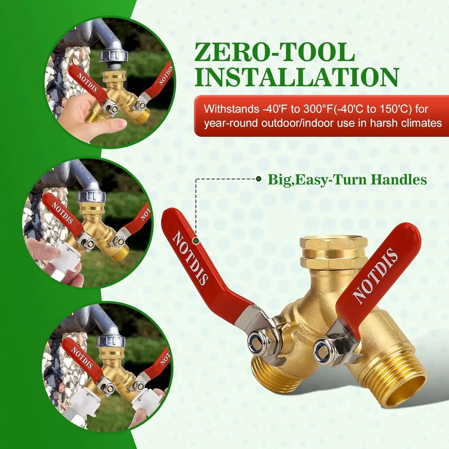 2025 New Brass 3/4" Garden Hose Splitter 2-way Tap Y-Type Watering Connector Garden Tap Outdoor Faucet Full Flow Hose Splitter