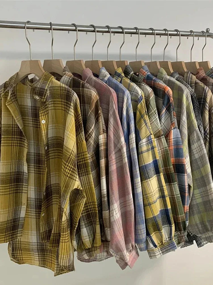 Plaid Shirt Women Autumn Long Sleeve Top Female Vintage Fashion Single