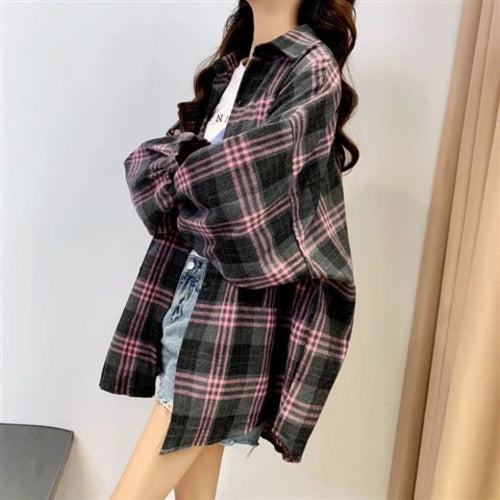 Plaid Shirt Women Autumn Long Sleeve Top Female Vintage Fashion Single