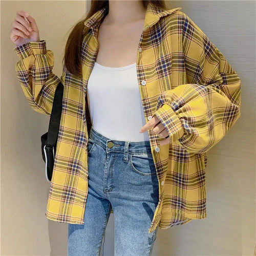 Plaid Shirt Women Autumn Long Sleeve Top Female Vintage Fashion Single