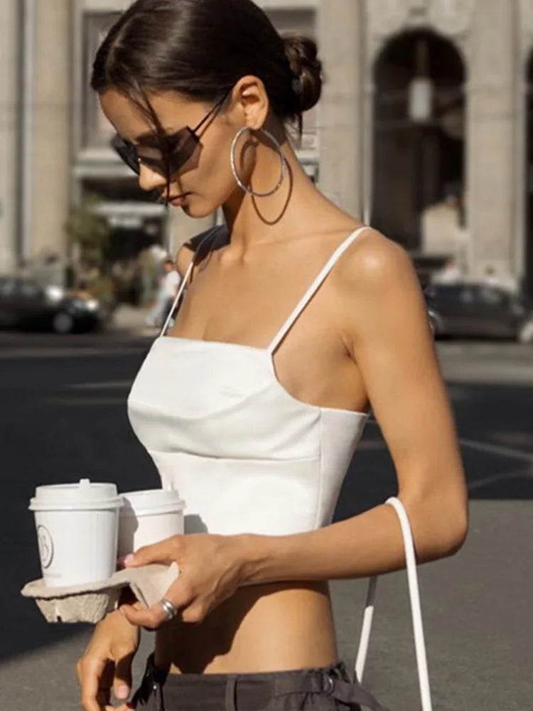 Spaghetti Strap Tank Top Sexy Backless Bandage Skinny Crop Tops Summer