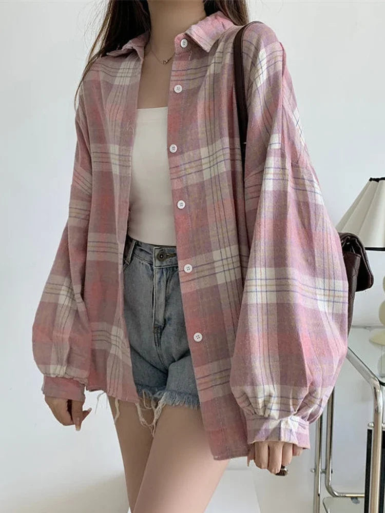 Plaid Shirt Women Autumn Long Sleeve Top Female Vintage Fashion Single
